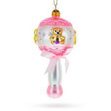 Delightful Baby Pink Rattle Blown Glass Ornament