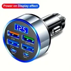 6-in-1 Multi-Port Adapter Car Charger w/ Display USB 3.1A Fast Charging 12-24V