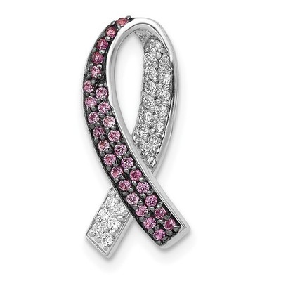 14k Weißgold Diamant Lab Created Pink Sapphire Awareness Slide Anhänger für Mama