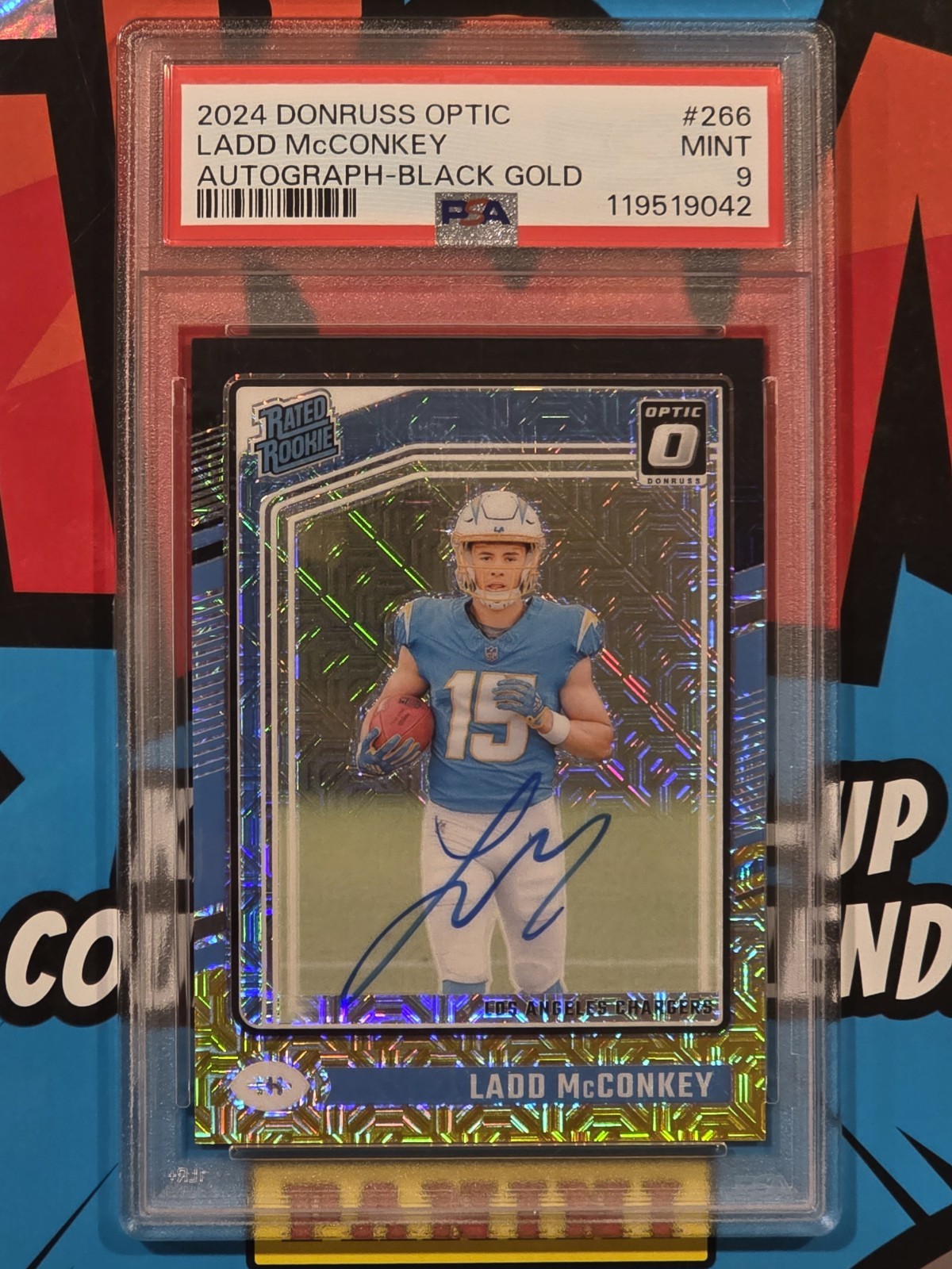 2024 Optic Choice Ladd Mcconkey Rated Rookie Auto Black Gold /60 Chargers PSA 9