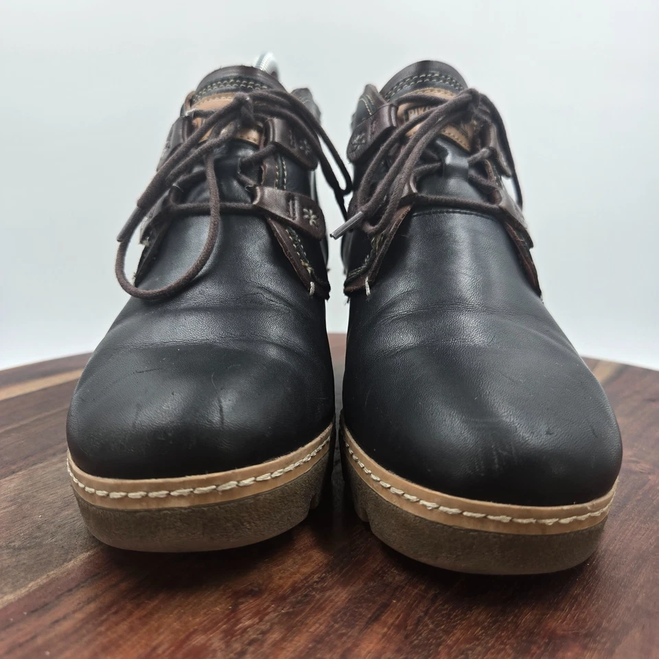Pikolinos Zafiro Boots Womens 39 / 8.5 Black Brown Leather Platform Wedge Bootie - Image 2 of 4