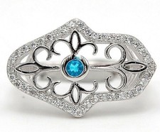 1CT Blue Topaz  White Topaz 925 Solid Sterling Silver Ring Sz 8 UB4-5