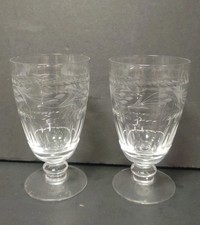 6 Vintage Elegant Glass Clear Crystal 5 OZ Juice Stems w/Wheat and Other Cutting