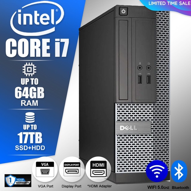 DELL Desktop Computer PC i7, up to 64GB RAM 17TB SSD/HDD, Windows 10/11, WiFi BT