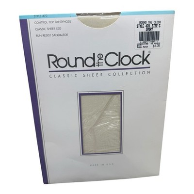 Vtg Round The Clock Run Resist Sandal Toe Control Top Pantyhose 470 Ivory