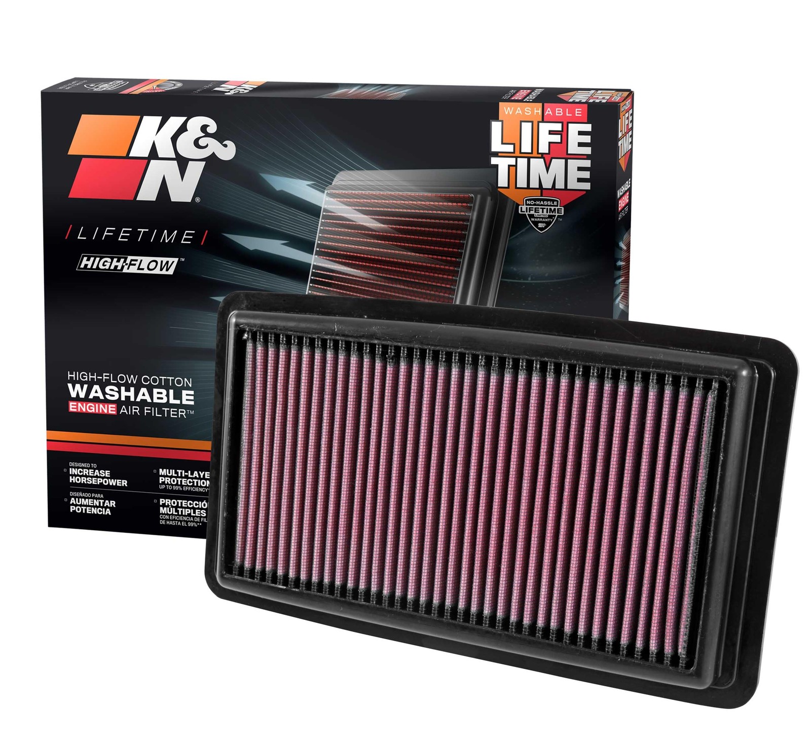 KN High-Flow Original Lifetime Engine Air Filter Increase Power Premium,