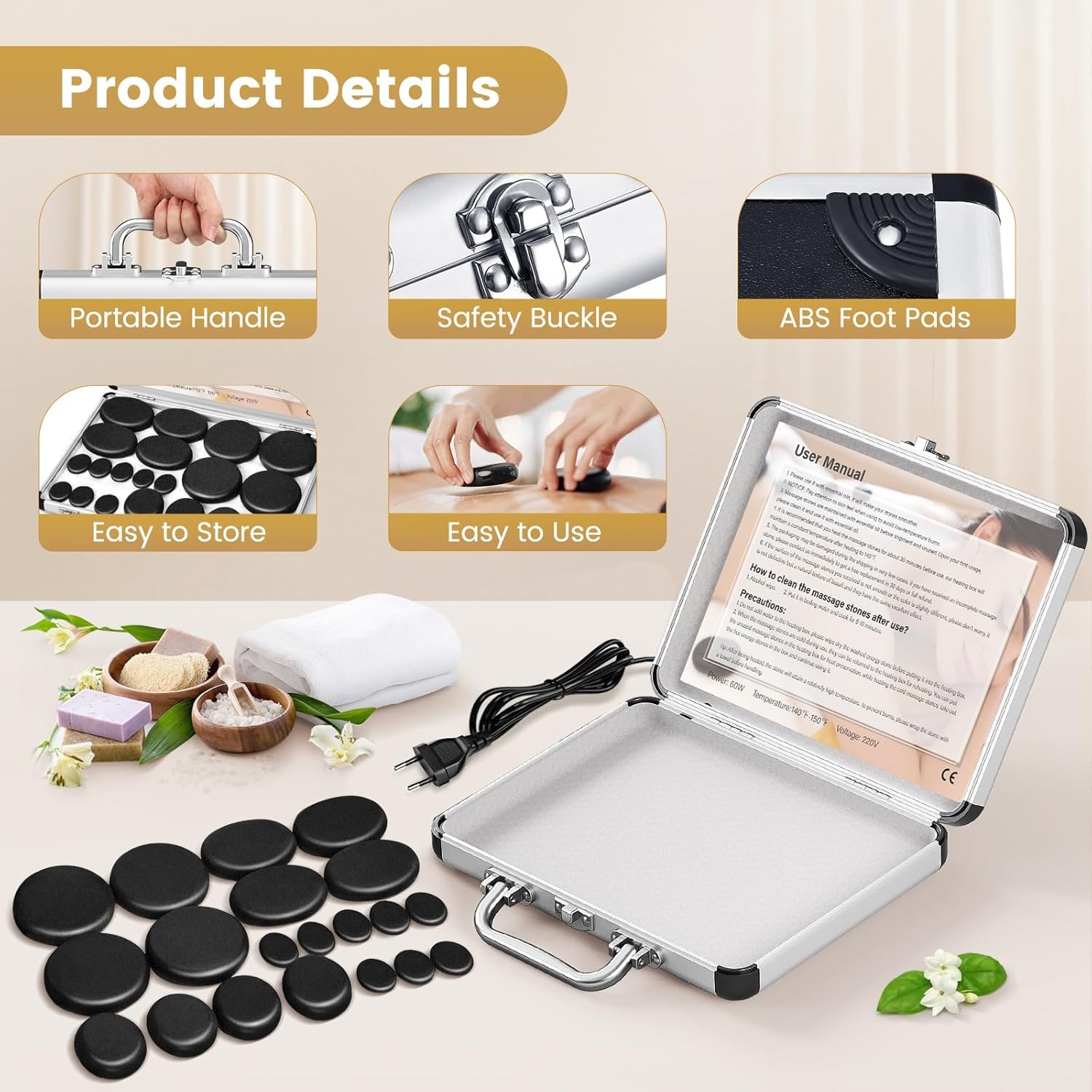 Kit Hot Stone Therapy Professionale: Pietre Laviche e Scalda-Pietre Portatile - 4