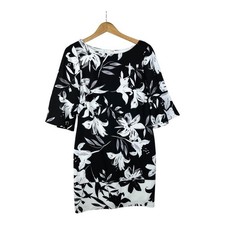 NWT Vince Camuto Women's Dress Floral Bell Sleeve Size 12 Lined Black White