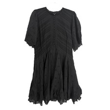 MADEWELL Eyelet Flutter Sleeve Mini Dress 4 Jet Black Cotton Embroidered NWT B44