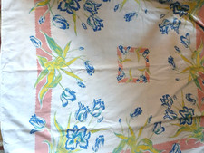 Vintage 1950s? floral tablecloth 50X47 blue t...