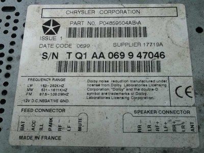 P04859504ABA audio system CHRYSLER VOYAGER GS 2.5 TD LE 1995 46514 718434