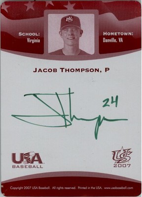 2008 USA BB National Team Printing Plates Magenta Back Jacob Thompson Auto/1 BB