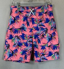 Lands End Boy  s Sz 2XL 18-20 Pink Tropical Prints Mesh Lined Swim Trunk Shorts