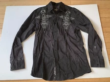 ROAR Men's Black Embroidered Enough Excuses Shirt Large