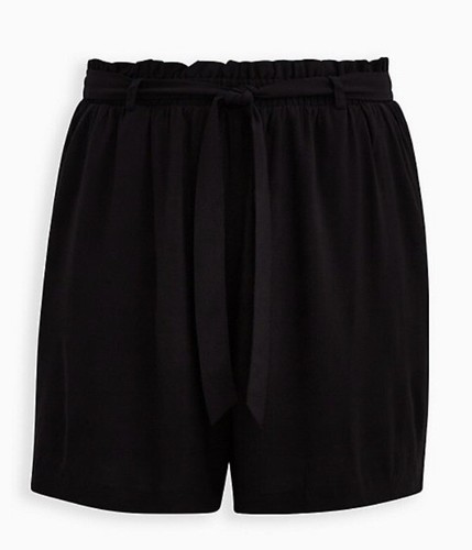 NWT TORRID Self-Tie Paper Bag Waist Mid Short Challis Black Size 00 M/L 10 - Picture 5 of 5