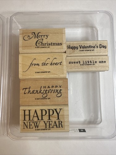 Stampin' Up HOLIDAYS & WISHES Wood Stamp Set of 6 Happy New Year Merry ...