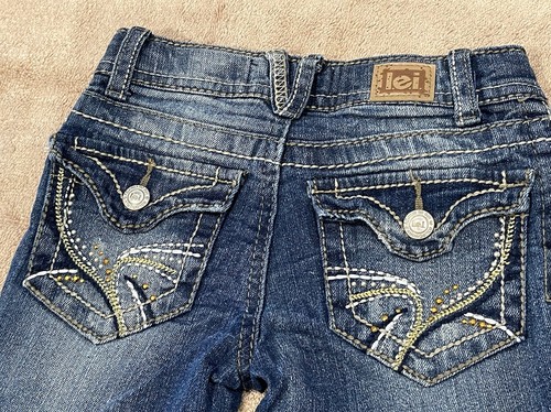 LEI, Girls Youth Sz 6 Reg, Low Rise, Boot Cut, 5 Pocket, Sparkle Stud Blue Jeans - Picture 12 of 13