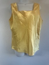 ESCAPADES Yellow Vintage Silky Satin Cami Tank Top Large Made In USA
