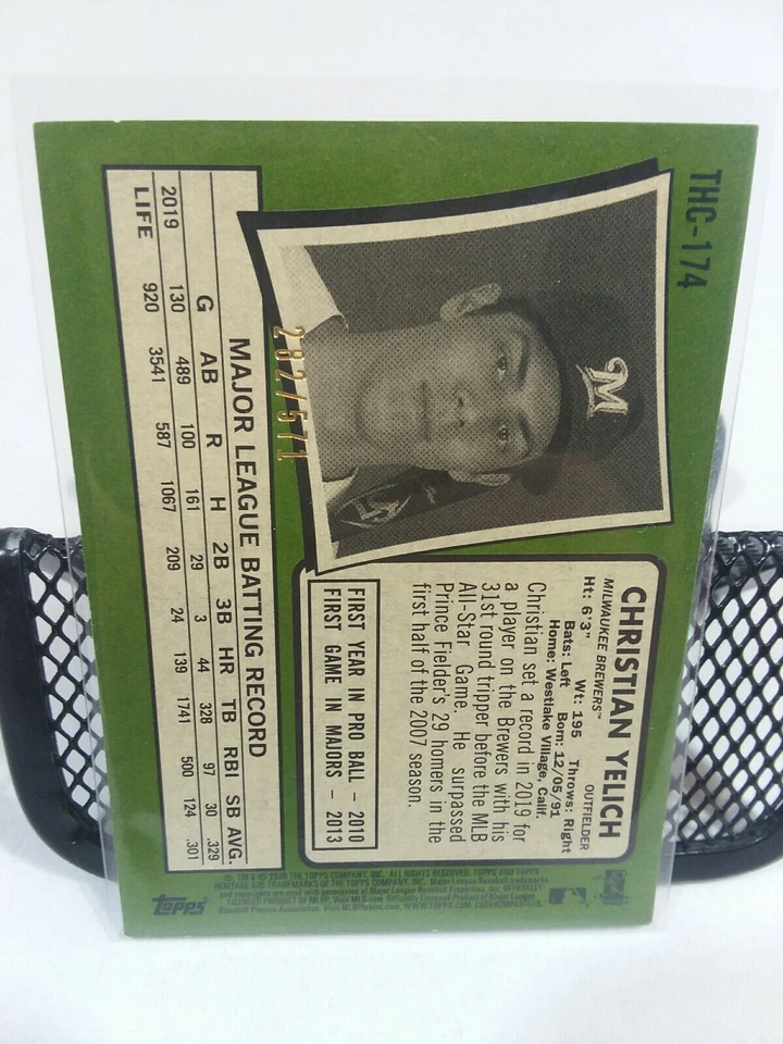 2020 Topps Heritage Christian Yelich Chrome Refractor 282/571 THC-174 Brewers - Image 2 of 3