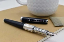 Xezo Speed Master Black Medium Fountain Pen, Chrome Plated. Handmade, LE