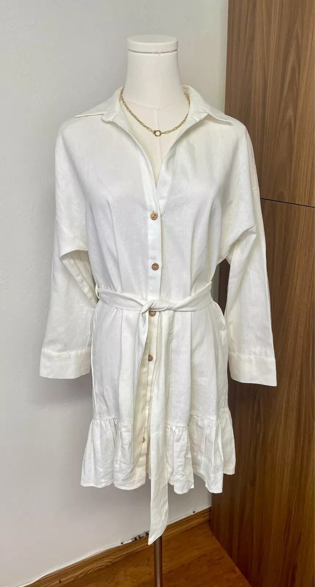 chinese dress ladies ZARA. Beige linen embroidered dress T.xs  Hibuy market