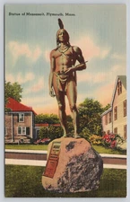 Postcard Massasoit Statue Plymouth Massachusetts