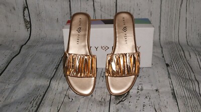 Katy Perry Lizzie Metallic Foil Rose Gold Pool Slides Sandals NEW in Box
