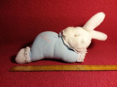 15'' Oshko BLUE TERRY WHITE PLUSH RABBIT SLEEPING ON PILLOW stuffed SWEET HEART