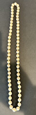Silk Threaded Bead Necklace Cream with Gold Tone Spacers 15  Vintage