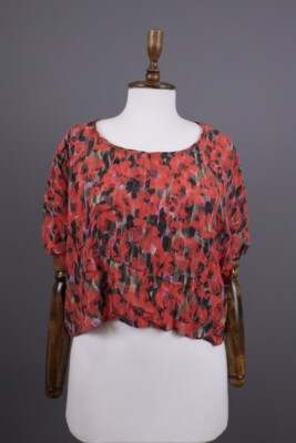 ELEMENTE CLEMENTE Multicolor Floral Mesh Oversized Blouse Shirt Size 2 M