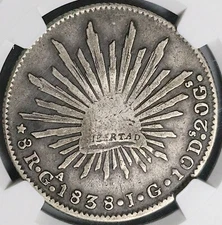 1838-Ga NGC F 12 Mexico 8 Reales Guadalajara Cap Rays Rare Coin (24052503C)