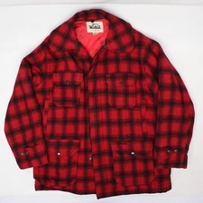 VTG Woolrich Hunting Coat Mens 44 Red Black Plaid Wool Small Game Pocket USA 