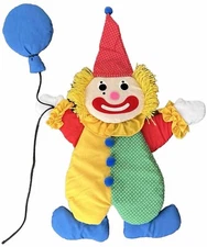Vintage Happy Clown Wall Hanging Fabric Soft Sculpture Nursery Decor 28" x 17" 