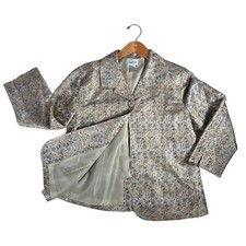 Chicos Womens Size 2 Large Blazer Lined Metallic Brocade Jacket Rayon Blend EUC