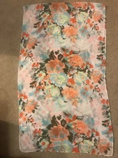 Christopher & Banks Beautiful Pastel Floral Scarf ~ Cream, Orange, Blue