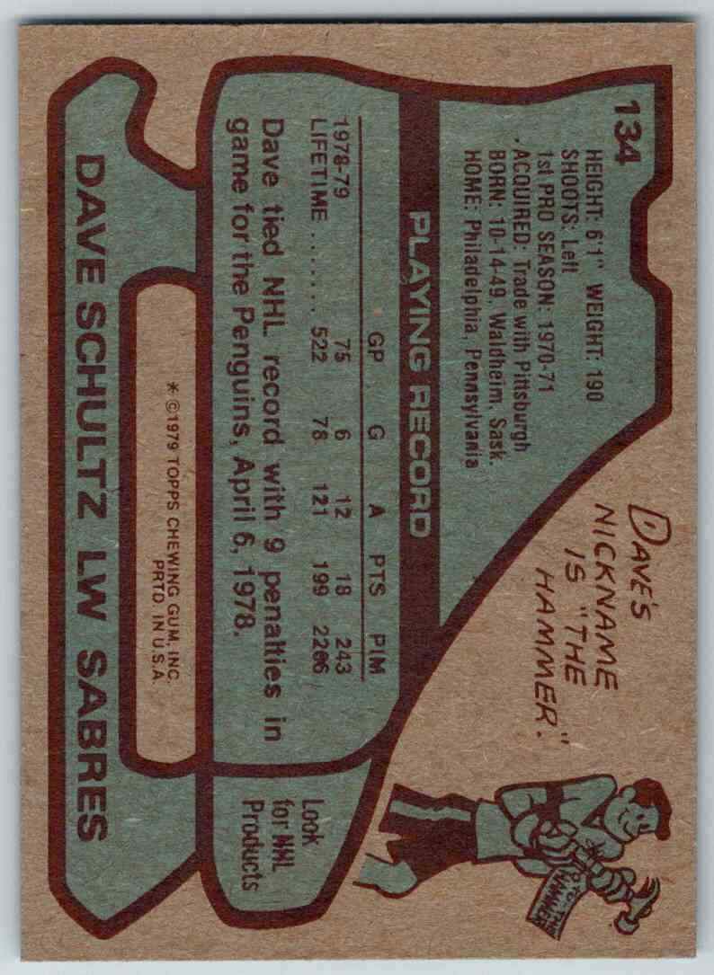 1979-80 Topps Dave Schultz Buffalo Sabres #134 Hockey | eBay