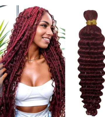 100% Remy Human Braiding Hair Deep Wave Curly Boho Burgundy 99j 18in 100g 