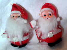 Vintage MCM Set of 2 Felt Santa w/Plastic Face Ornaments - Japan