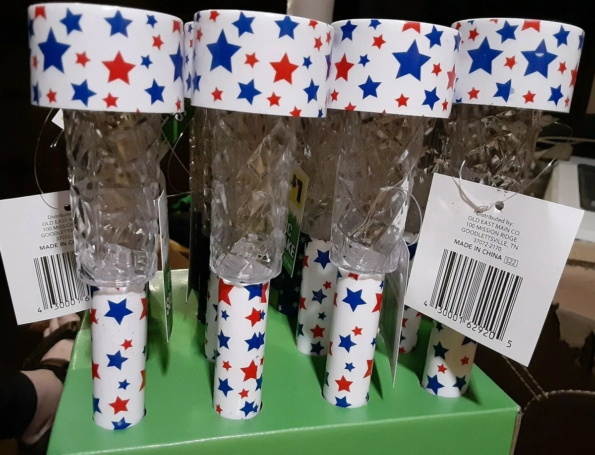 Set of 6 Patriotic Solar Stake Lights Red Blue Stars on White