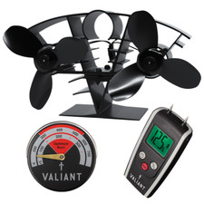 Valiant Ventilatore per Stufa a Vento, Termometro Magnetico in Rosso e Misuratore di Umidità
