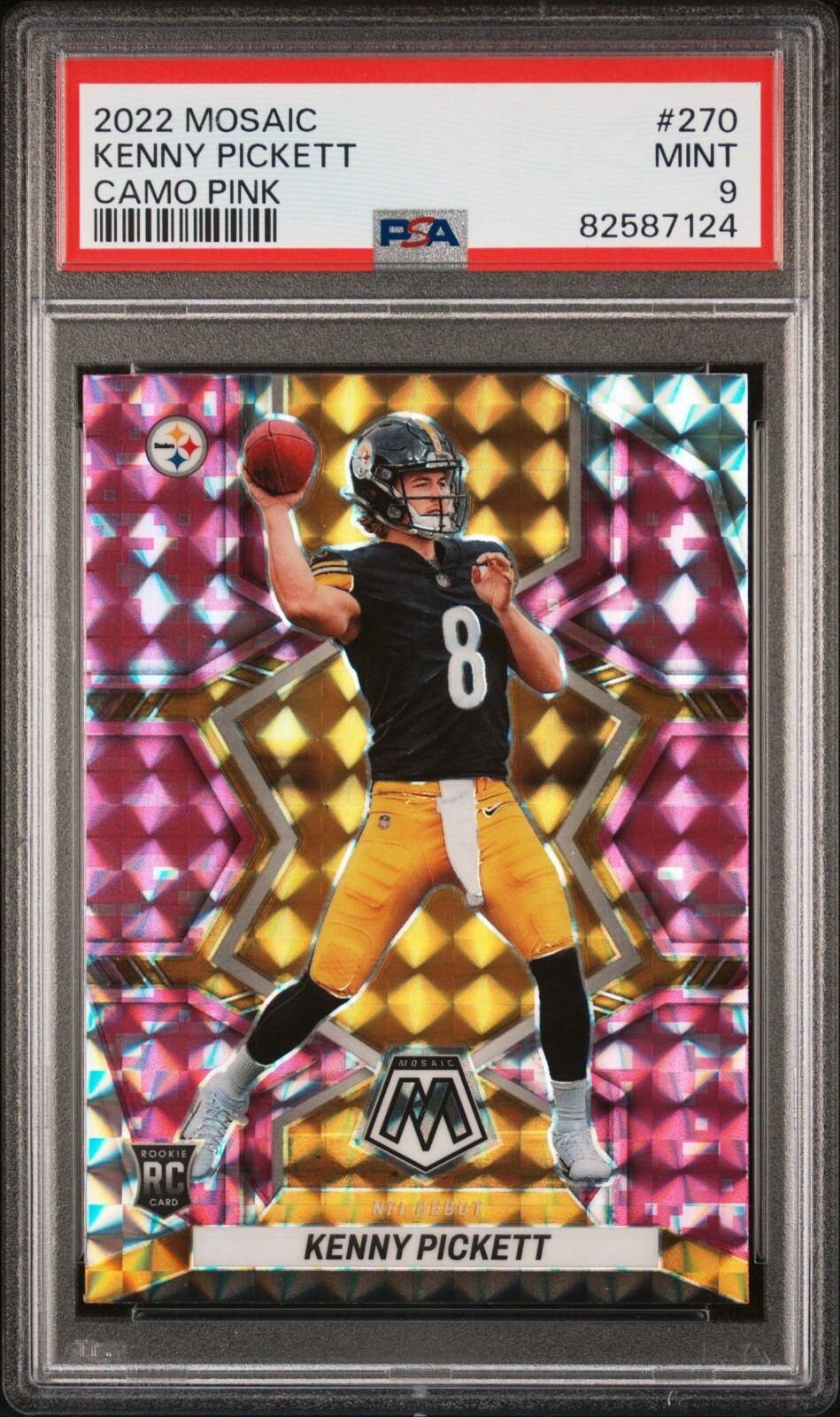 2022 Panini Mosaic #301 Kenny Pickett Camo Pink Prizm Rookie RC Mint PSA 9🔥🔥