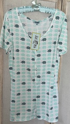 NEW Bed head Marching Elephants Romper Pajamas Large Aqua Green NWT