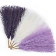 Pampas Grass Purple 17 Inch 6pcs, Artificial Lavender White Wedding Room Deco...