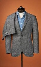 Men's Gray Notch Lapel Tweed Vintage Check Retro Prom Groom Tuxedo Wedding Suit