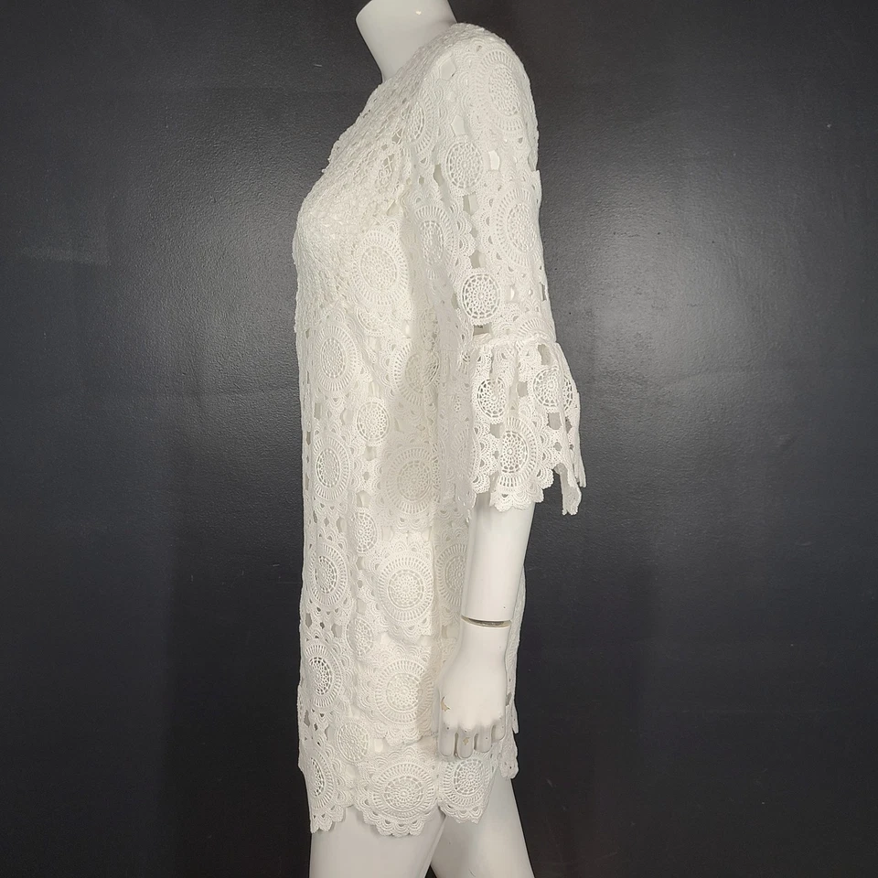Maje Guipure Lace Short Mini Dress Flared Sleeves Crocheted White Sz S (36) - Image 4 of 4