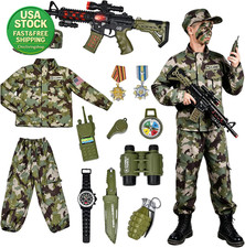 Kids Army Costume 14 PCS Soldier Outfit Boys Halloween Military Role Play Set