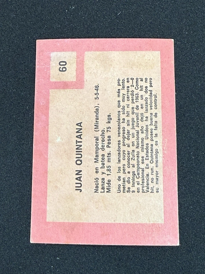 1967 Topps Venezuelan - Juan Quintana #60 (RC) - Image 2 of 2