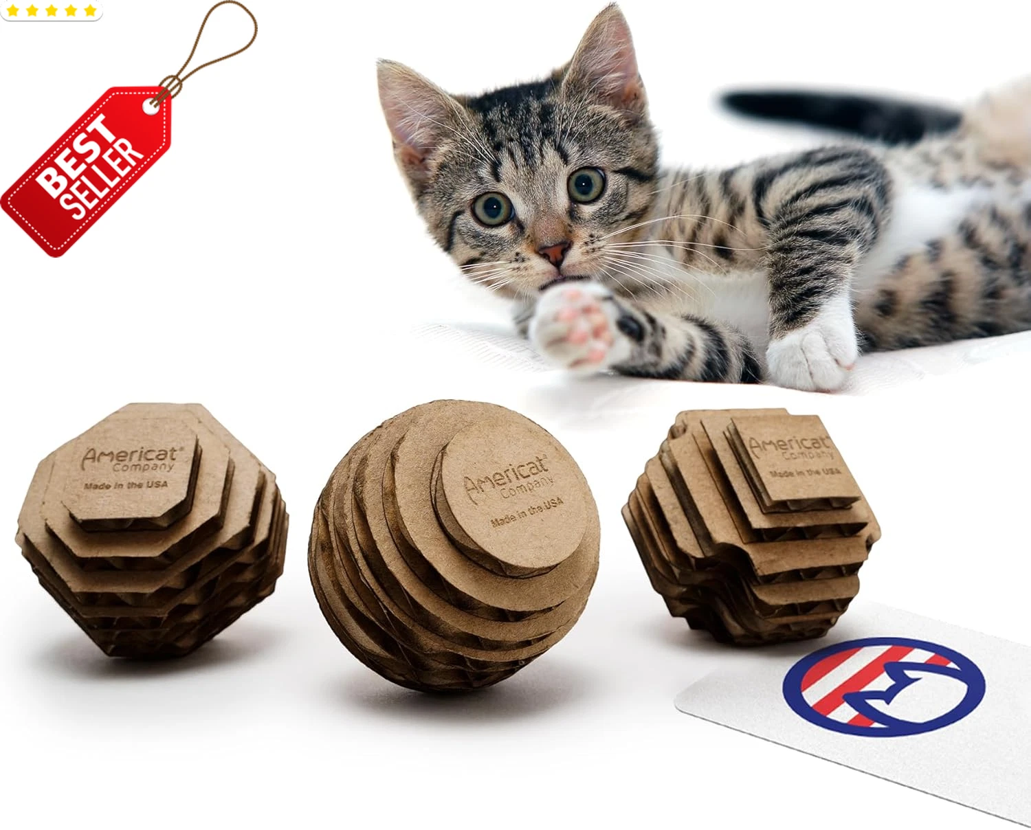 Americat Cardboard Cat Ball Toys Variety Pack 3 Made in USA - US