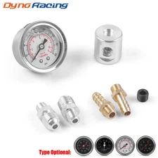 Universal 1/8 NPT Fuel Pressure Gauge Liquid Filled Polished Case+Adaptor Kit