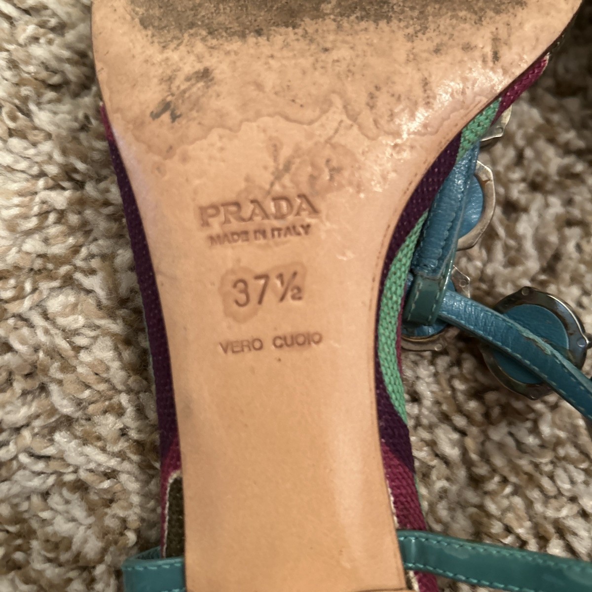 靴 Vintage Prada T-Strap Heel Sandals Vintage PRADA Black Kitten Heel T Strap Logo Sandal Sz 37.5